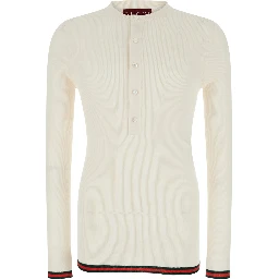 White Long Sleeved Top in Rib Silk Man