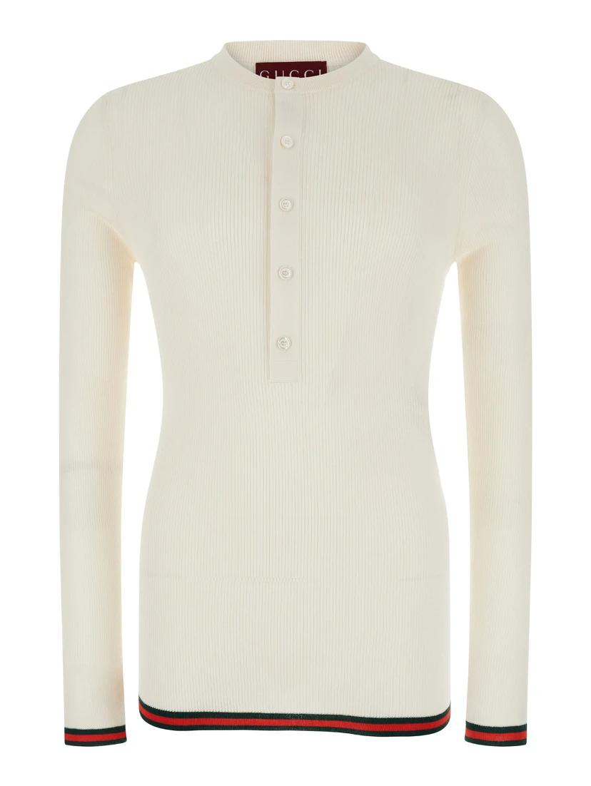 White Long Sleeved Top in Rib Silk Man