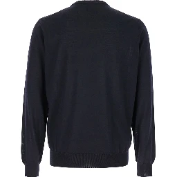 كنزة صوفية زرقاء برقبة دائرية وحواف مضلعة للرجال