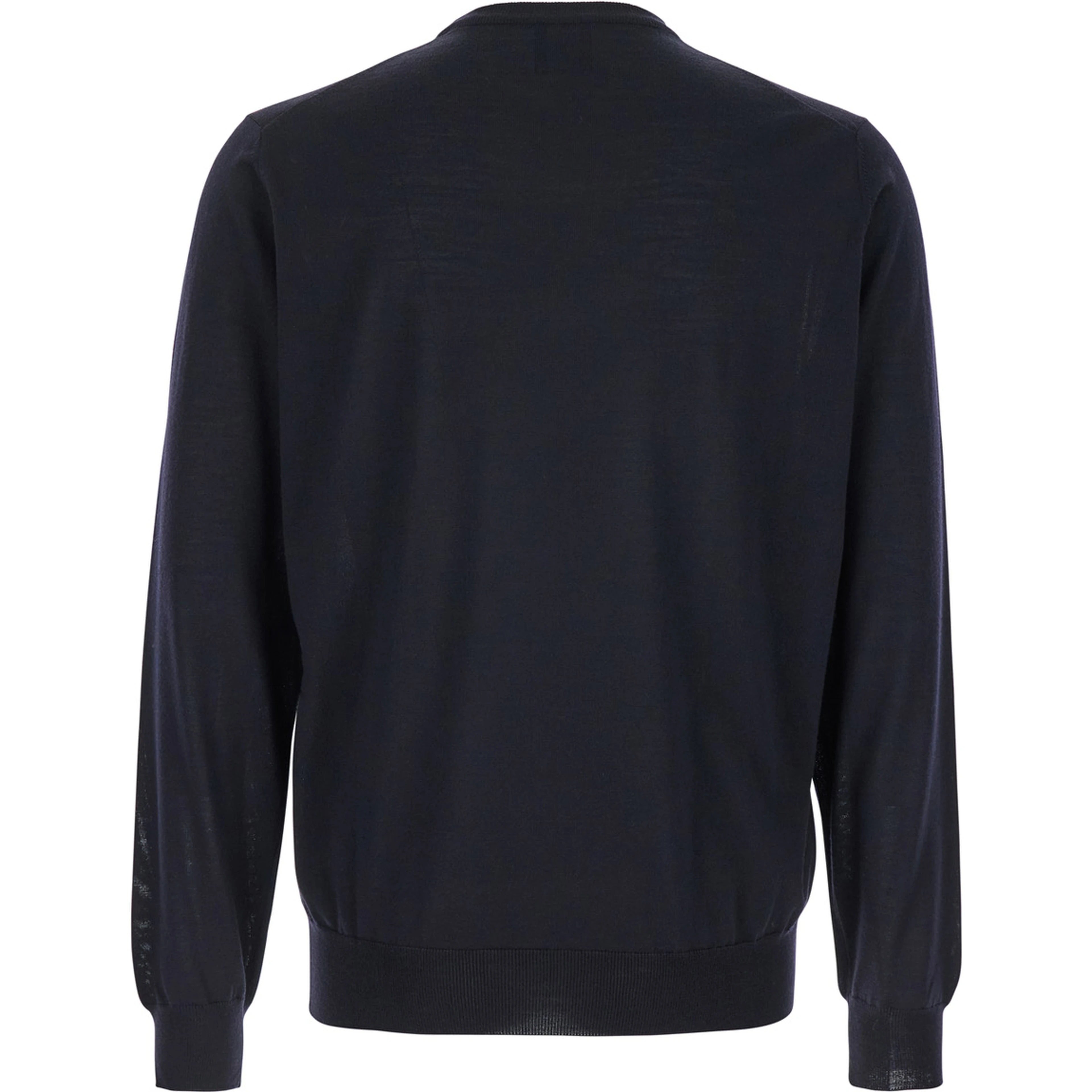 Blue Crewneck Sweater with Ribbed Trims in Wool Man