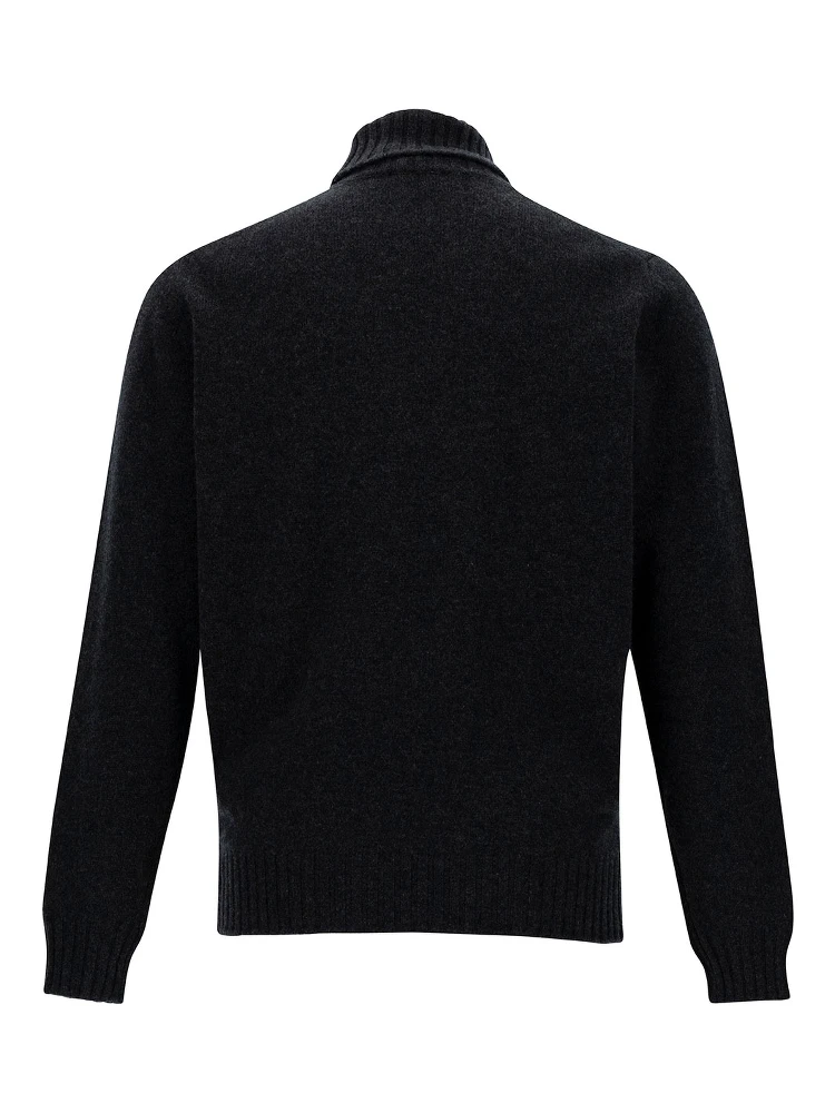 Grey Turtleneck Sweater with Ribbed Trims in Wool and Cashmere Man alternative