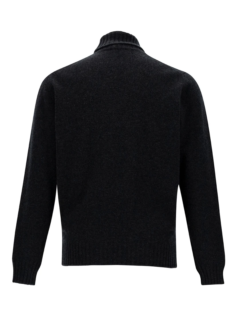 Grey Turtleneck Sweater with Ribbed Trims in Wool and Cashmere Man