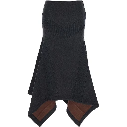 Grey Midi Skirt with Logo Lettering and Handkerchief Hem in Cotton Woman