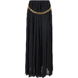 Black Long Pleaded Skirt with Belt in Tech Fabric Woman