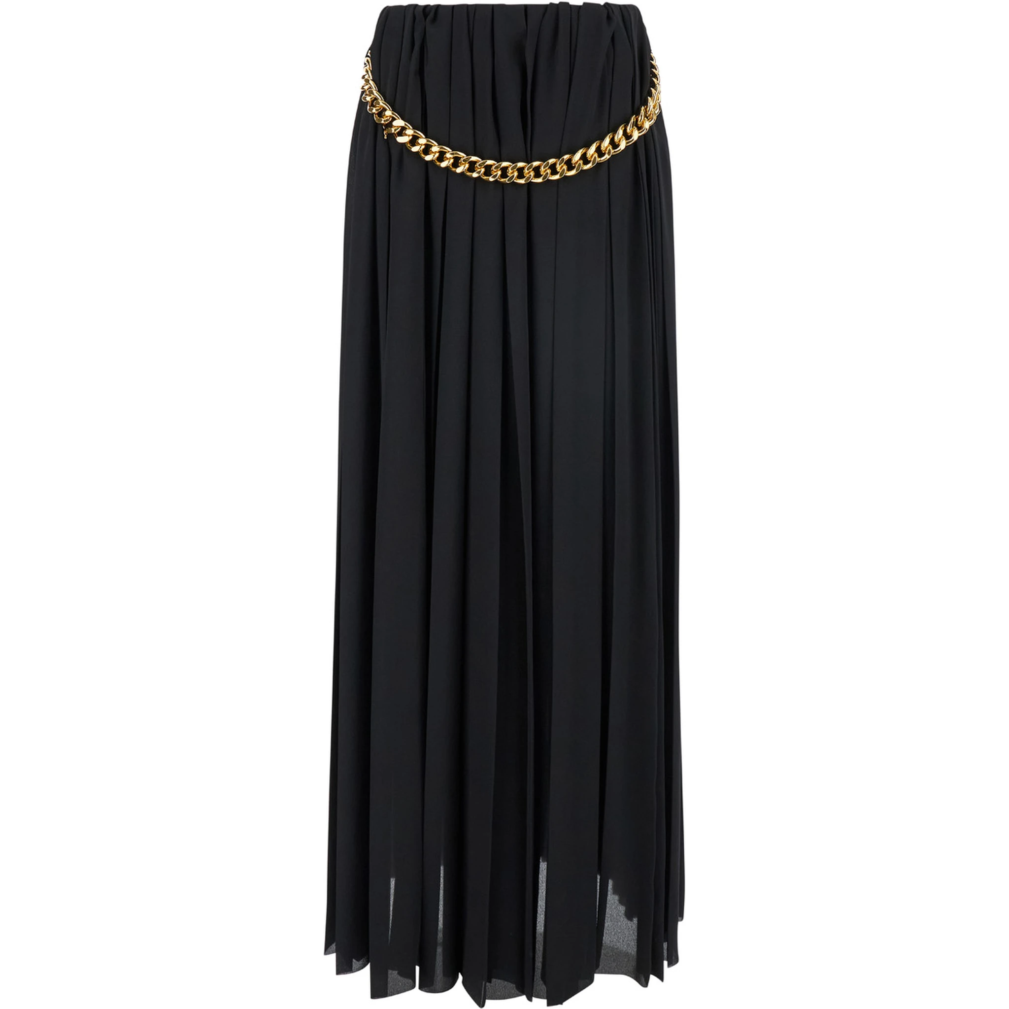 Black Long Pleaded Skirt with Belt in Tech Fabric Woman