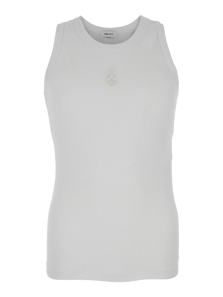 White Top with Upside Down Skull Embroidery on the Front in Cotton Jersey Man