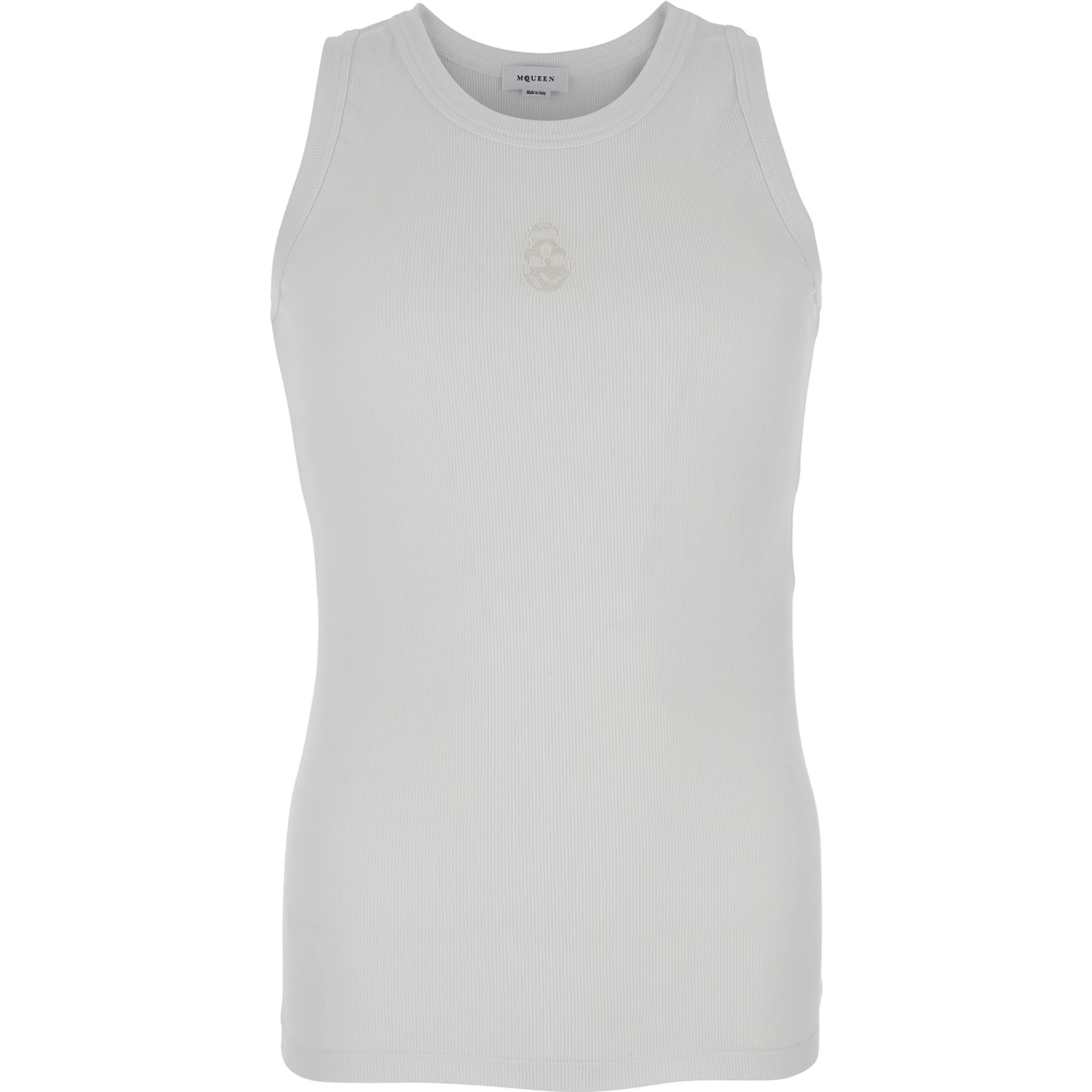 White Top with Upside Down Skull Embroidery on the Front in Cotton Jersey Man