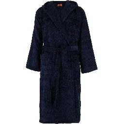 Blue Bathrobe with Zig Zag Motif in Cotton