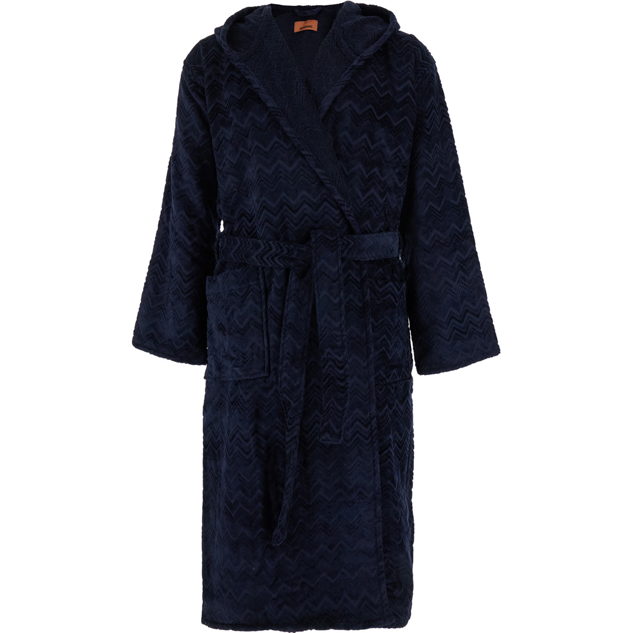 Blue Bathrobe with Zig Zag Motif in Cotton