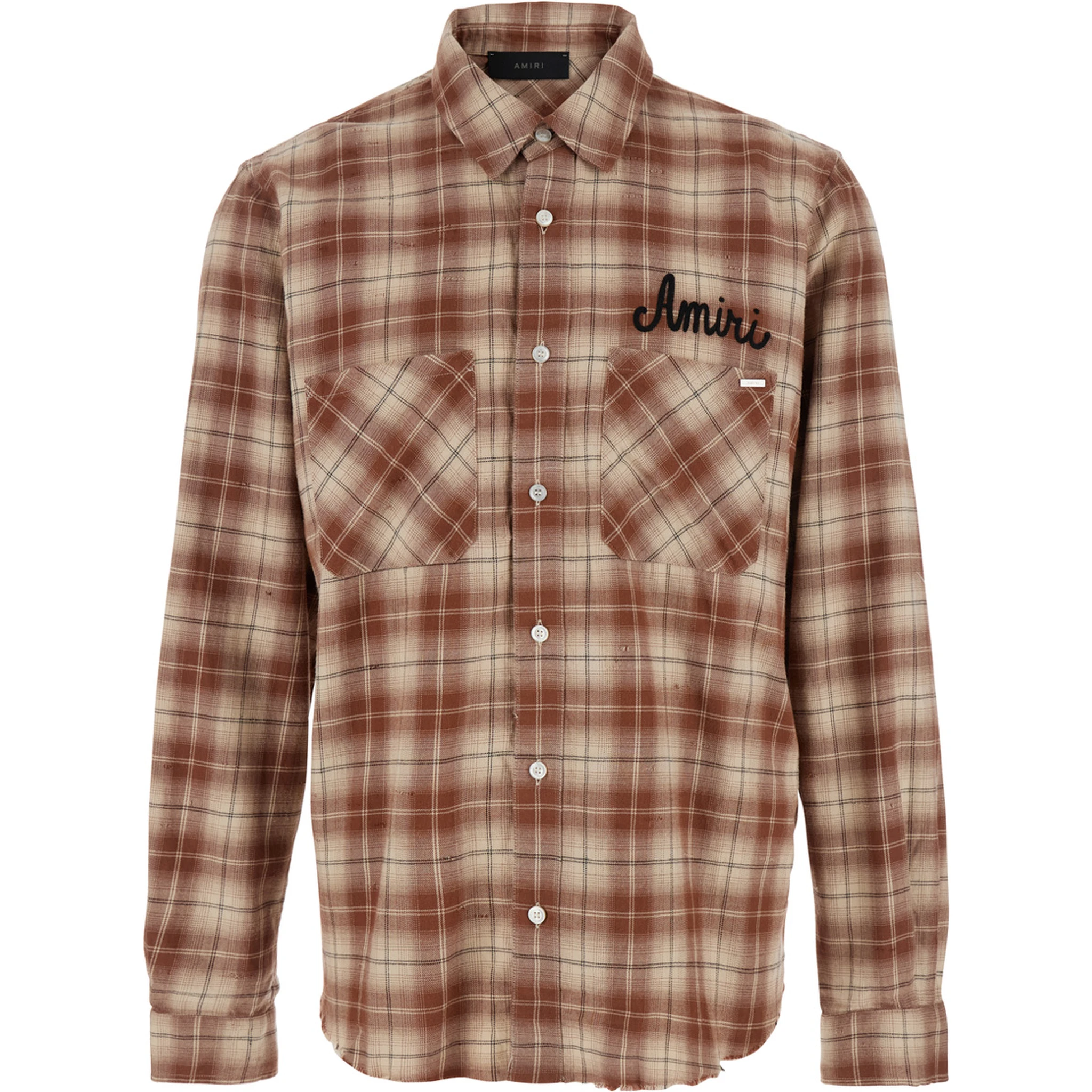 Shotgun Beige Shirt with Logo Print on Front and Rear and All-Over Check Motif in Cotton Man