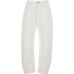 White Jeans with Logo Patch on the Rear and Fringed Hem in Denim Woman