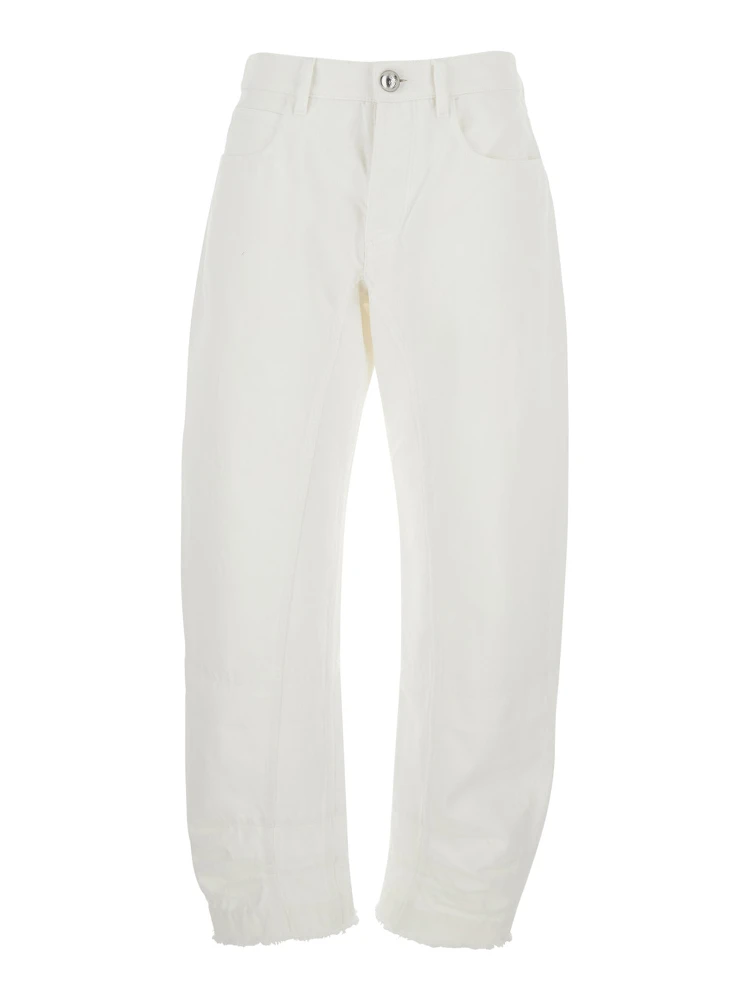 White Jeans with Logo Patch on the Rear and Fringed Hem in Denim Woman