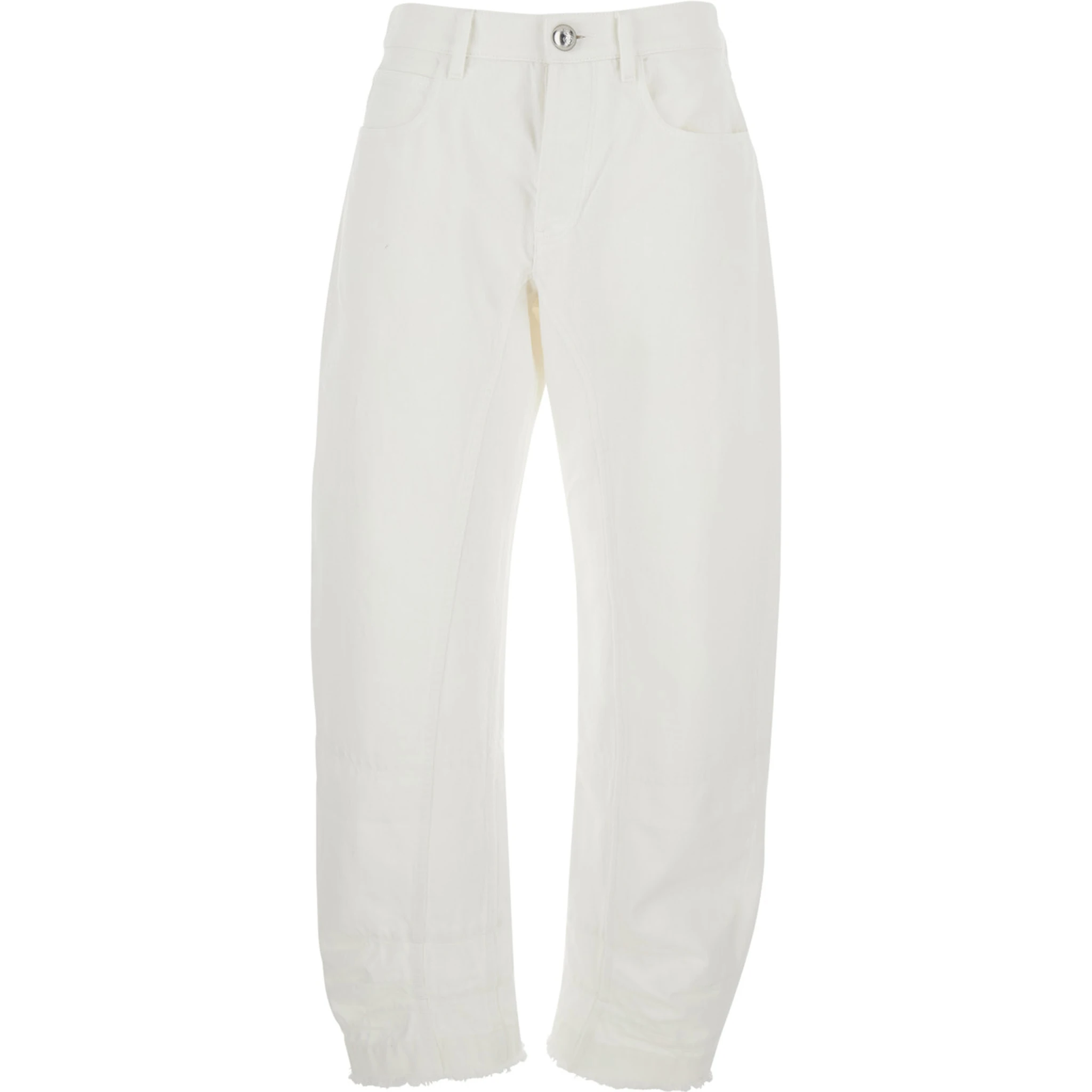 White Jeans with Logo Patch on the Rear and Fringed Hem in Denim Woman