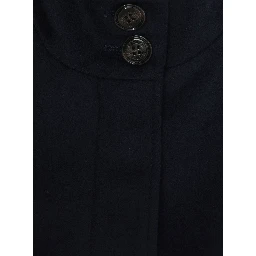 Black Single-Breasted Coat with High-Neck in Wool Blend Girl