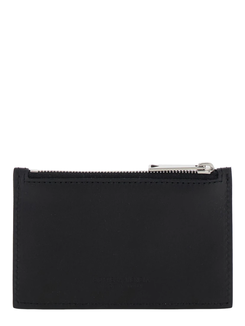 Black Card-Holder with Intreccio Motif in Leather Man