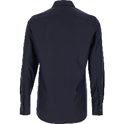 Blue Shirt with Classic Collar in Wool Blend Man