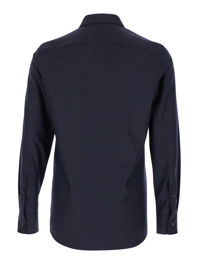 Blue Shirt with Classic Collar in Wool Blend Man alternative