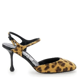 Pixie Brown Pumps with High Sculpted Heel and All-Over Leopard Print in Tech Fabric Woman