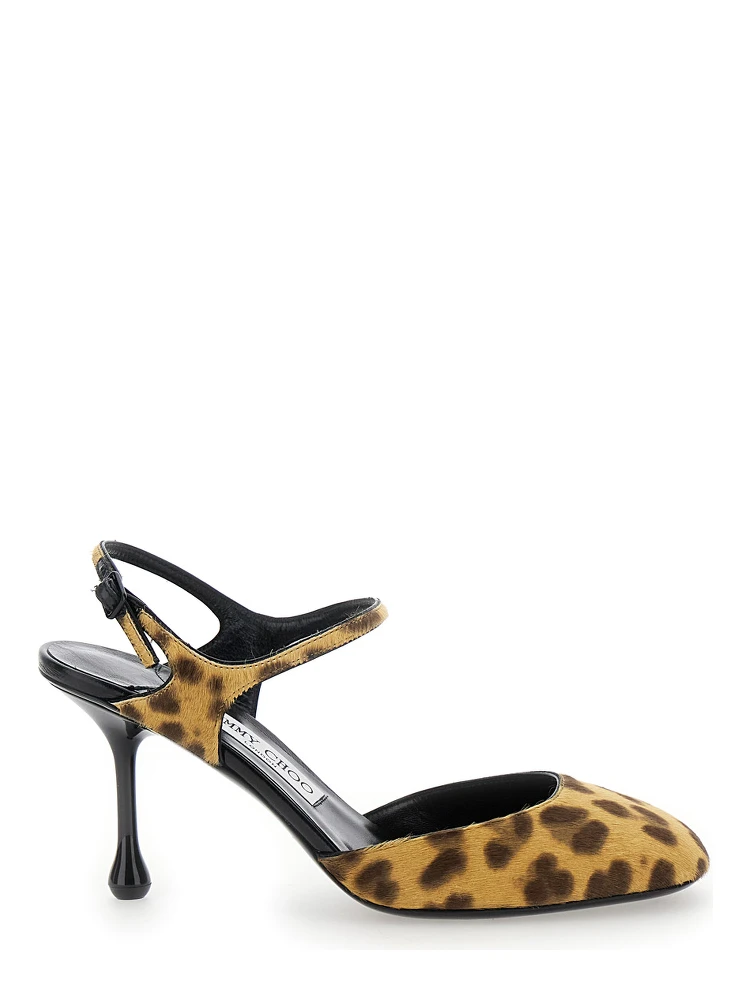 Pixie Brown Pumps with High Sculpted Heel and All-Over Leopard Print in Tech Fabric Woman