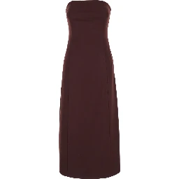 Bordeaux Sleeveless Midi Dress with Bustier-style Neckline in Wool Blend Stretch Woman