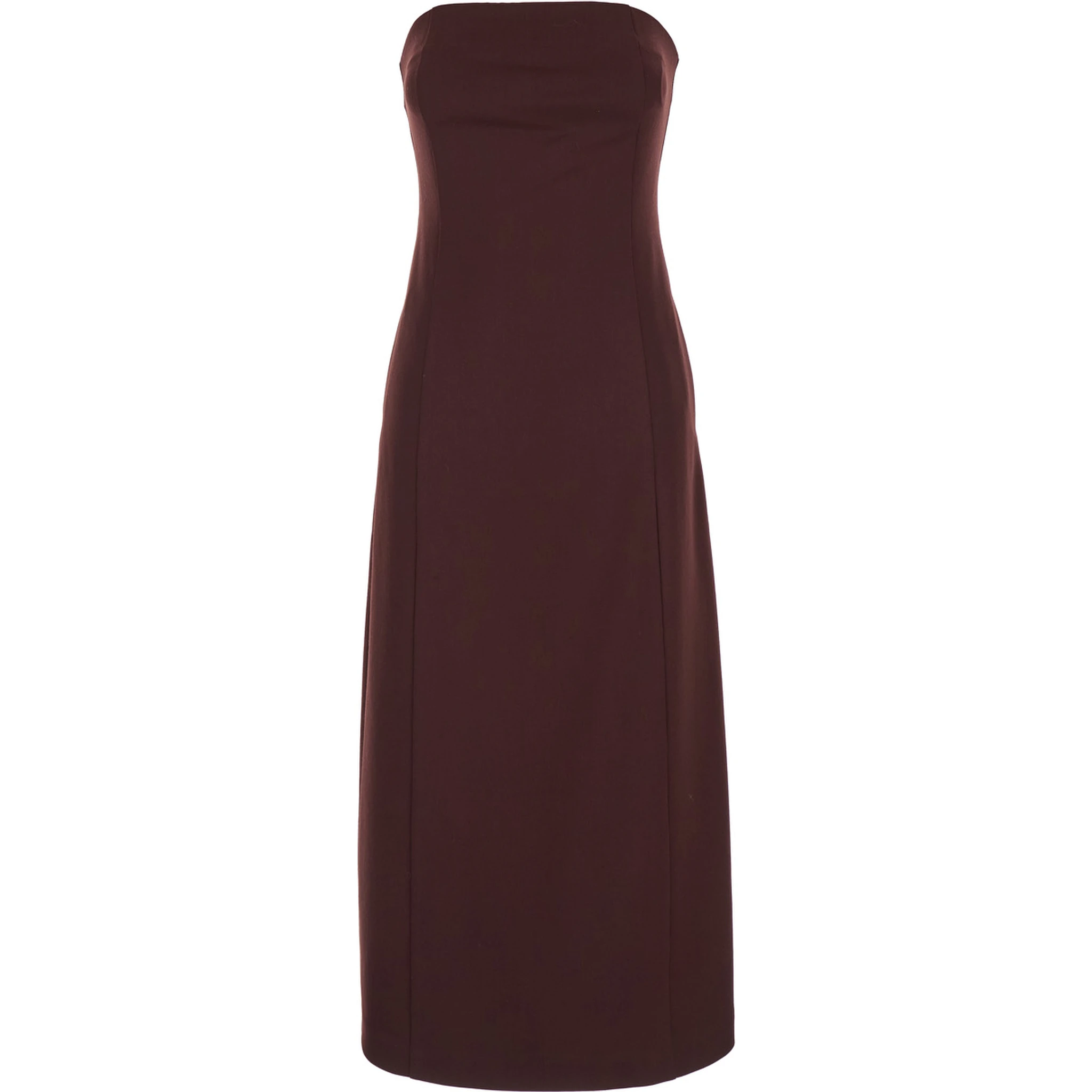 Bordeaux Sleeveless Midi Dress with Bustier-style Neckline in Wool Blend Stretch Woman