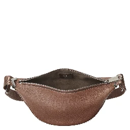 Melon Small Brown Crossbody Bag  With Logo Strap And Metallic FFs On The Sides In Leather Man