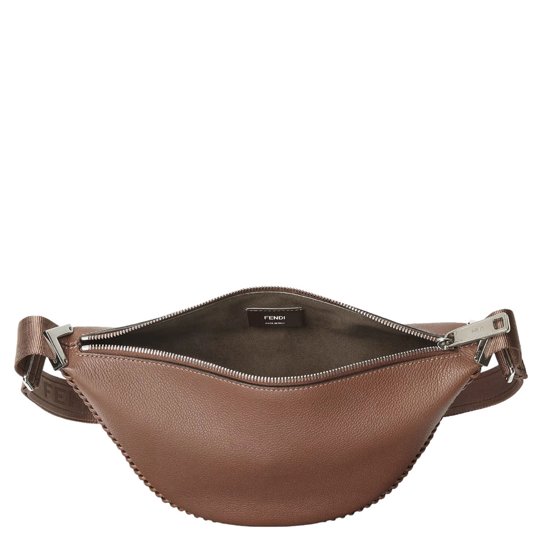 Melon Small Brown Crossbody Bag  With Logo Strap And Metallic FFs On The Sides In Leather Man