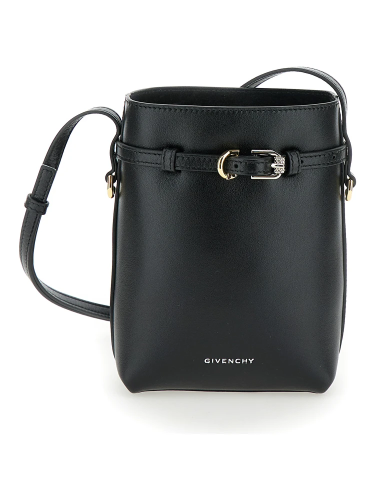 Voyou Black Crossbody Bag with Laminated Logo and Buckle in Leather Woman