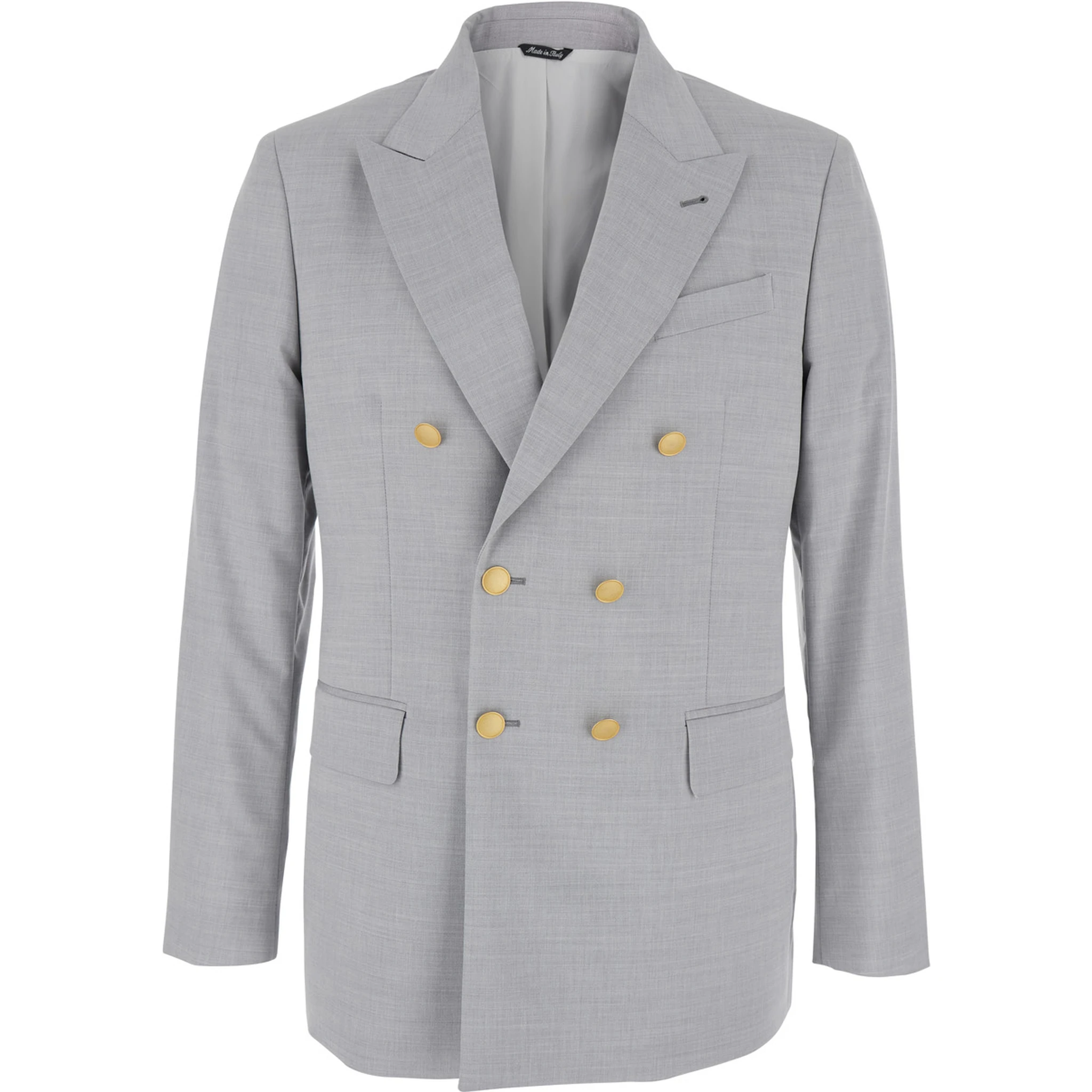 Grey Double Breasted Jacket with Peak Lapels in Virgin Wool and Cotton Blend Woman