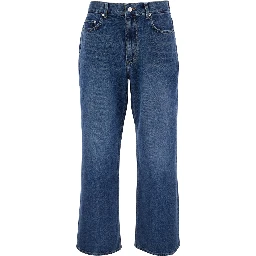 Blue Five Pocket Jeans with Logo Patch on the Back in Denim Man