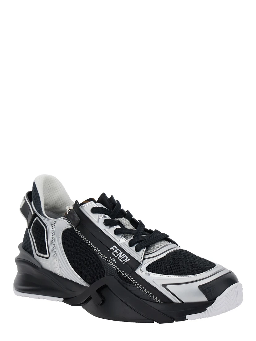Fendi Flow Black Sneakers with Logo Lettering on Side and Heel in Tech Fabric Man