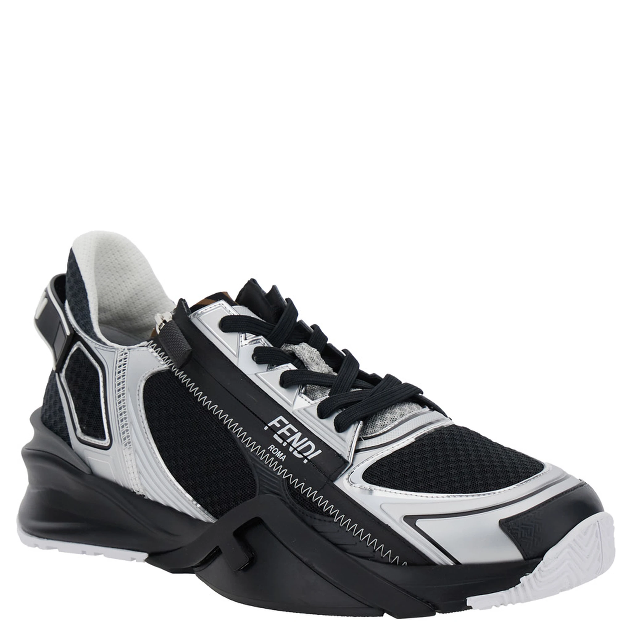 Fendi Flow Black Sneakers with Logo Lettering on Side and Heel in Tech Fabric Man