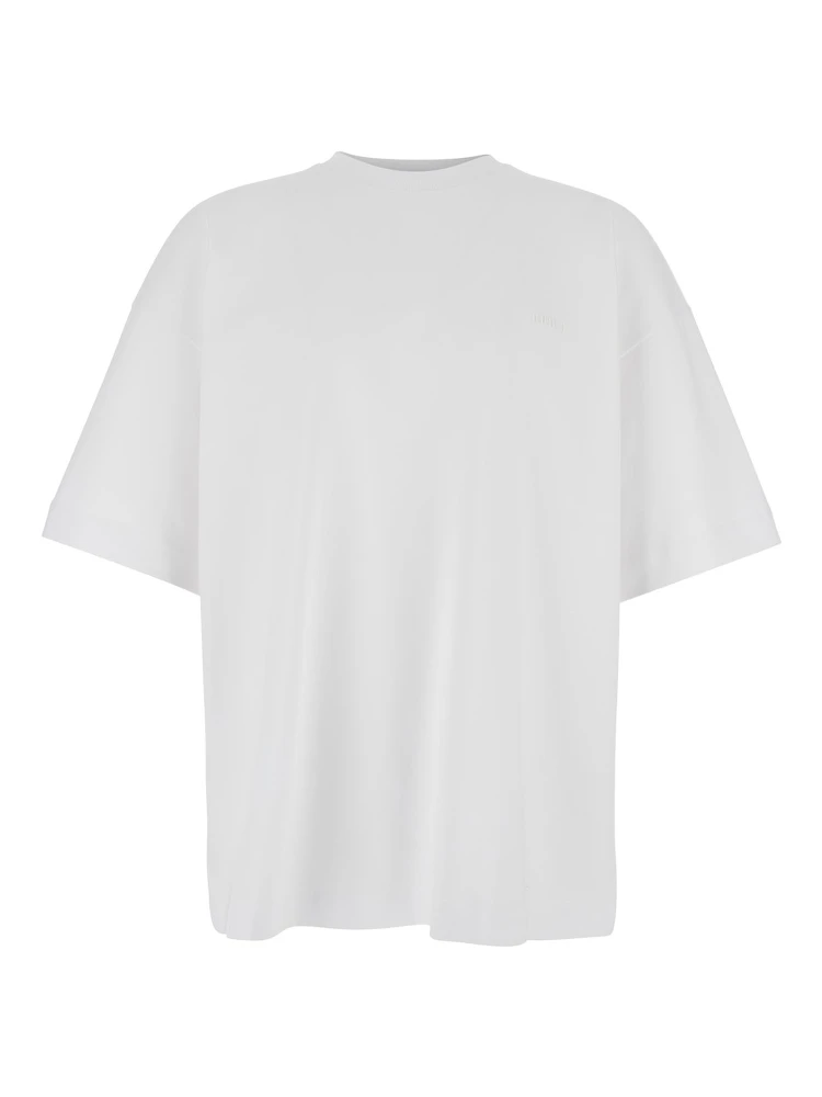 White T-shirt with Tone-on-Tone Logo Embroidered on the Front in Cotton Man