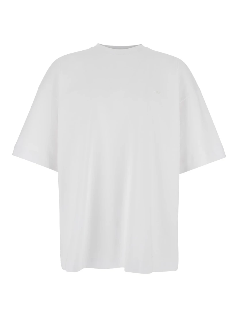 White T-shirt with Tone-on-Tone Logo Embroidered on the Front in Cotton Man