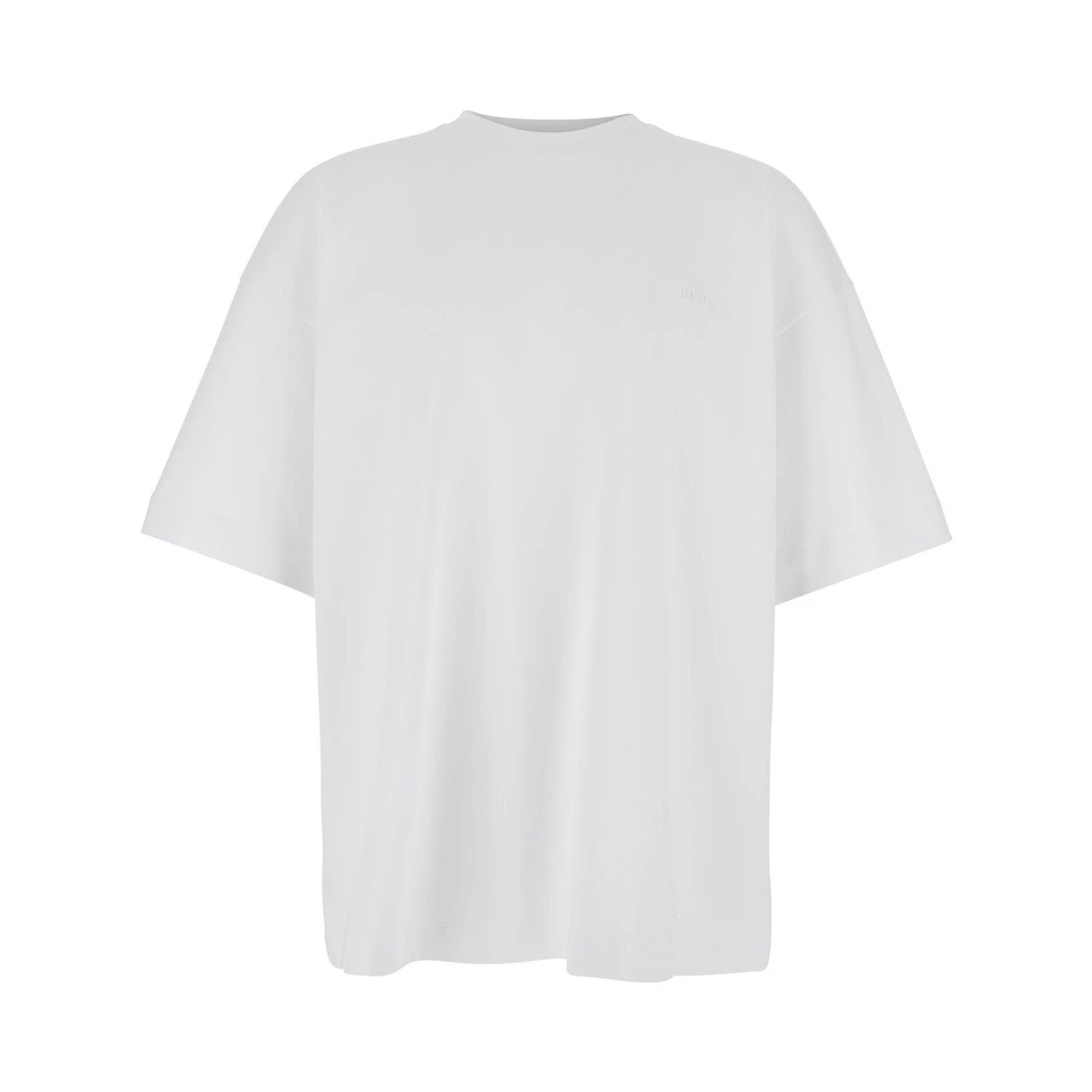 White T-shirt with Tone-on-Tone Logo Embroidered on the Front in Cotton Man