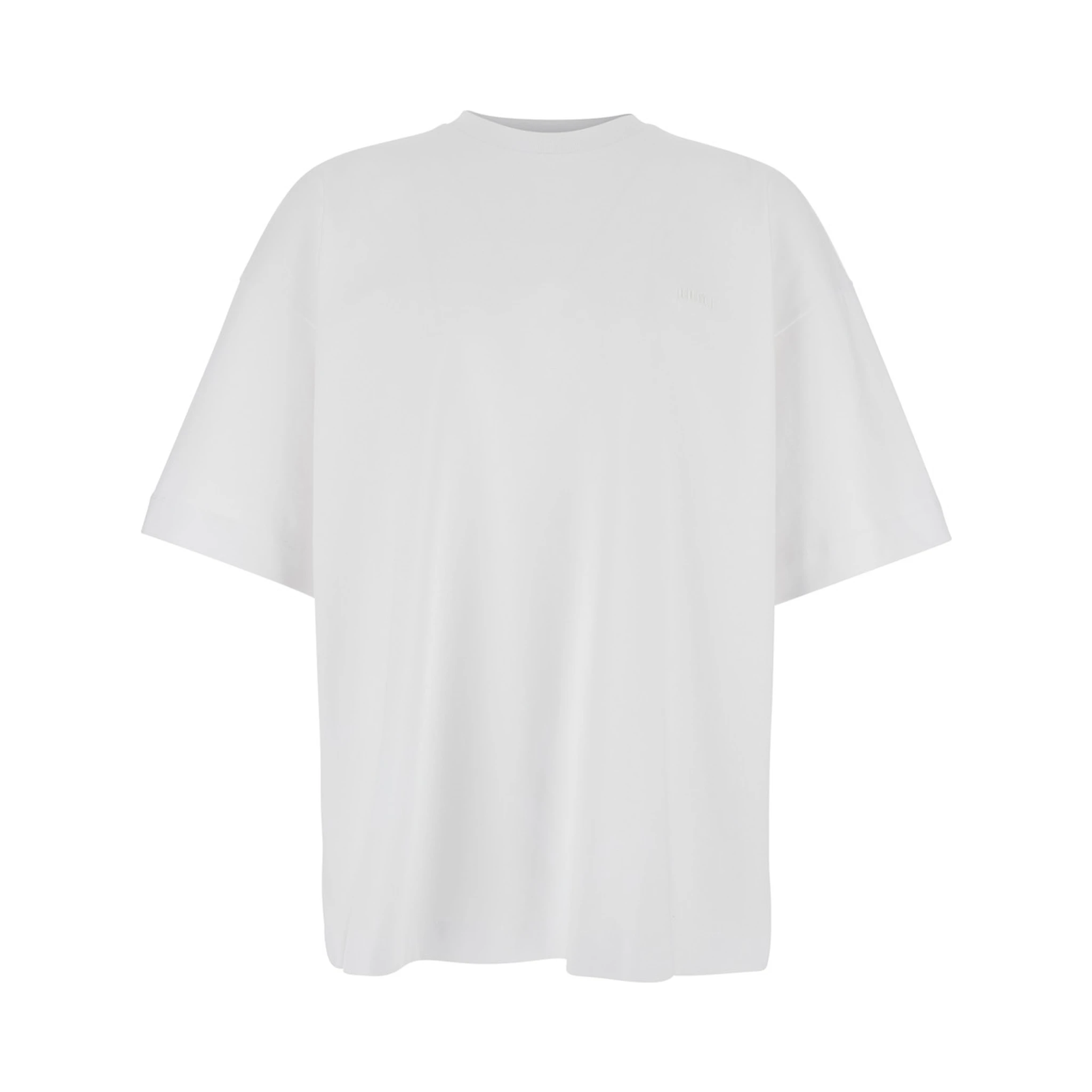 White T-shirt with Tone-on-Tone Logo Embroidered on the Front in Cotton Man