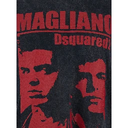 D2 x Magliano Black Crew Neck Top with Logo Lettering and Front Print in Cotton Man