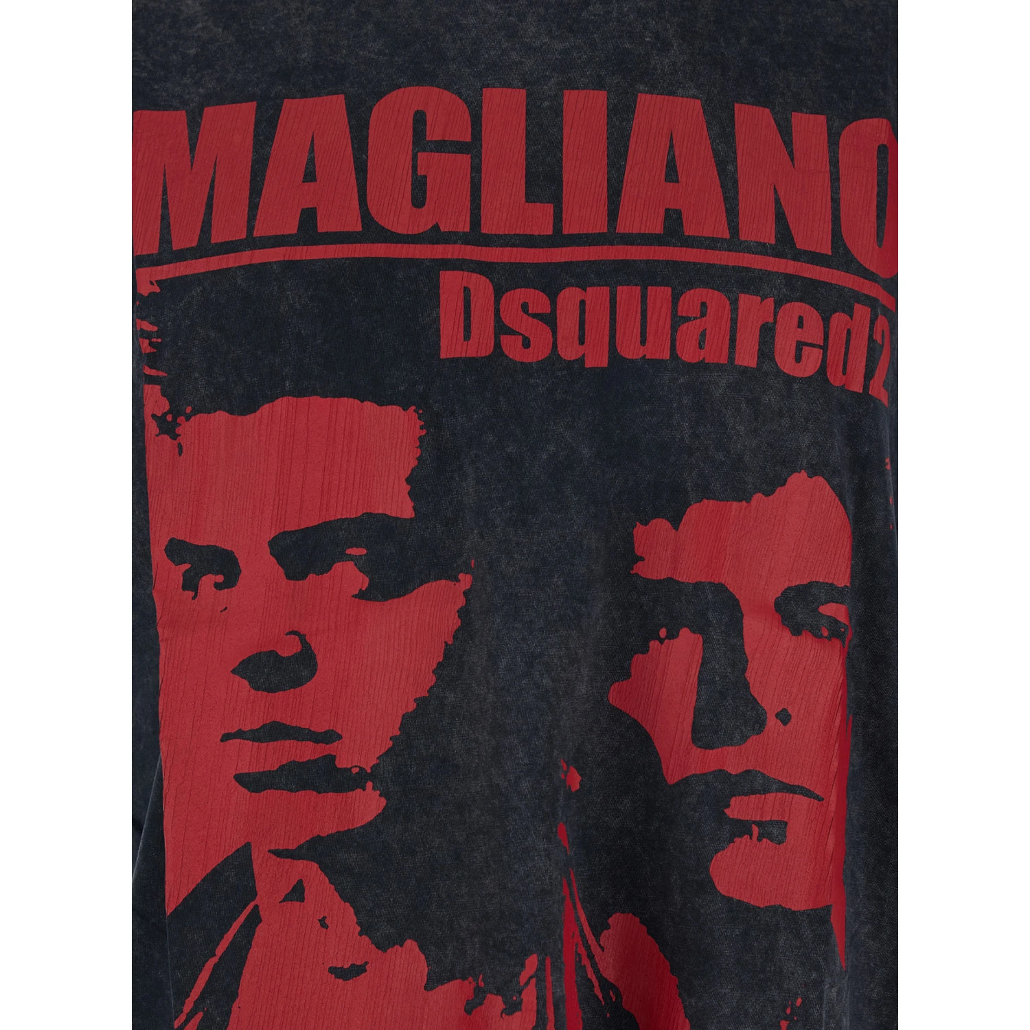 D2 x Magliano Black Crew Neck Top with Logo Lettering and Front Print in Cotton Man
