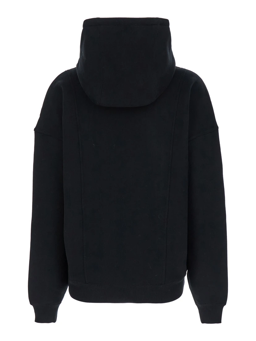 Black Hoodie with Kangaroo Pocket and Logo Lettering in Cotton Woman