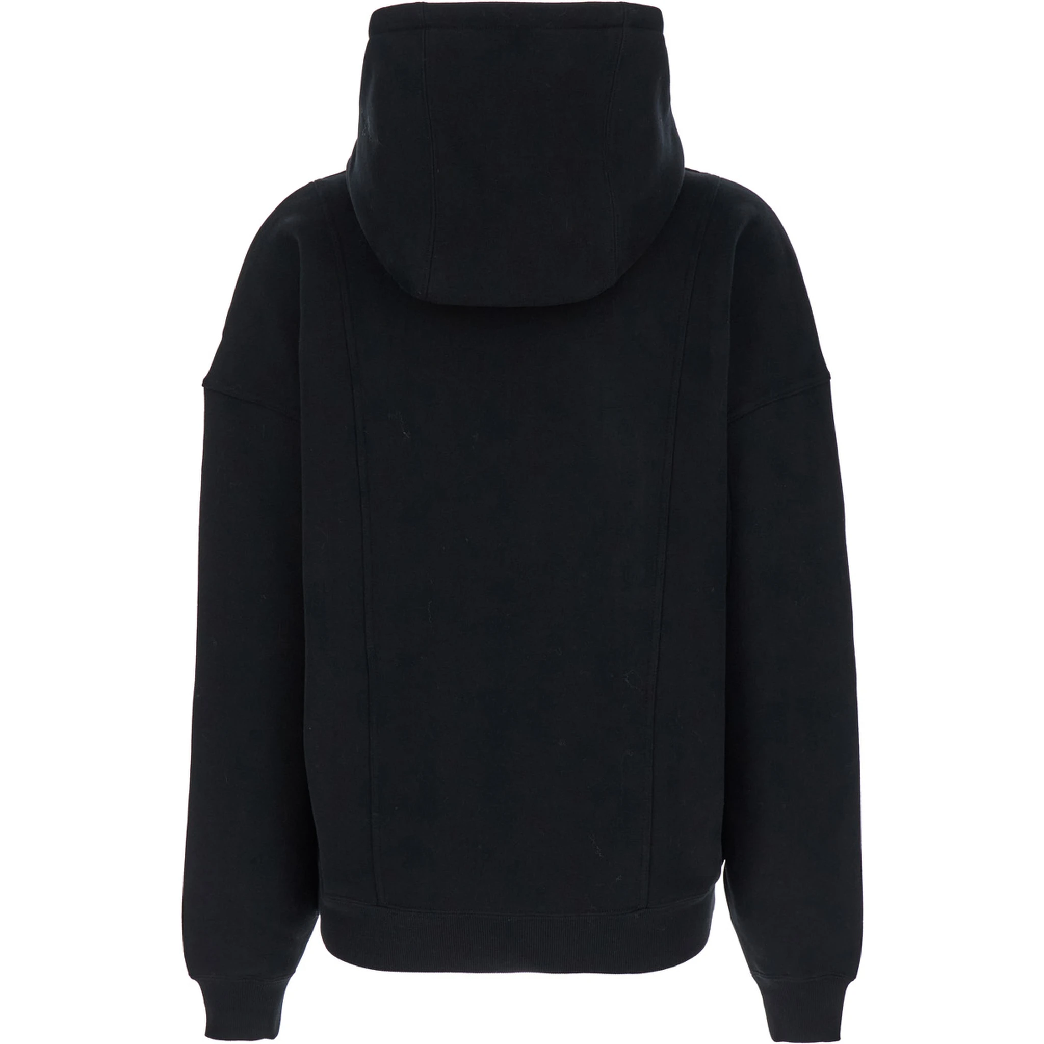 Black Hoodie with Kangaroo Pocket and Logo Lettering in Cotton Woman