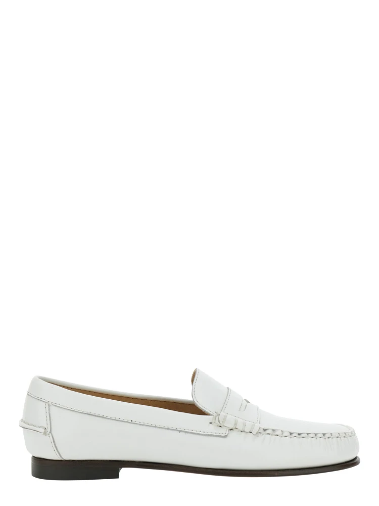 Danielle Pop White Loafers with Bevelled Toe and Low Stacked Heel in Leather Woman