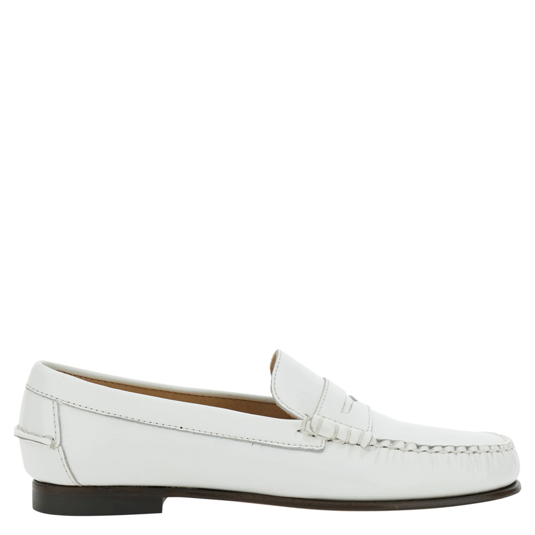 Danielle Pop White Loafers with Bevelled Toe and Low Stacked Heel in Leather Woman