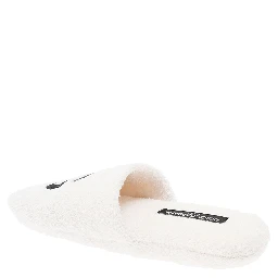 White Slippers with Contrasting Logo Embroidery in Terry Cotton Home
