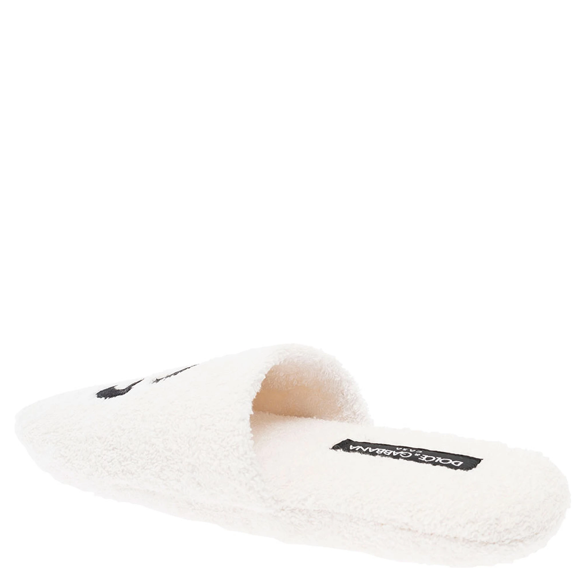 White Slippers with Contrasting Logo Embroidery in Terry Cotton Home