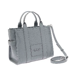 The Medium Tote Bag Grey Shoulder Bag with Logo in Grainy Leather Woman