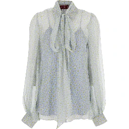 Grey Shirt with All-Over Floral Print in Silk Chiffon Woman