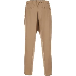 Beige Pants with Elastic Waistband in Wool Man