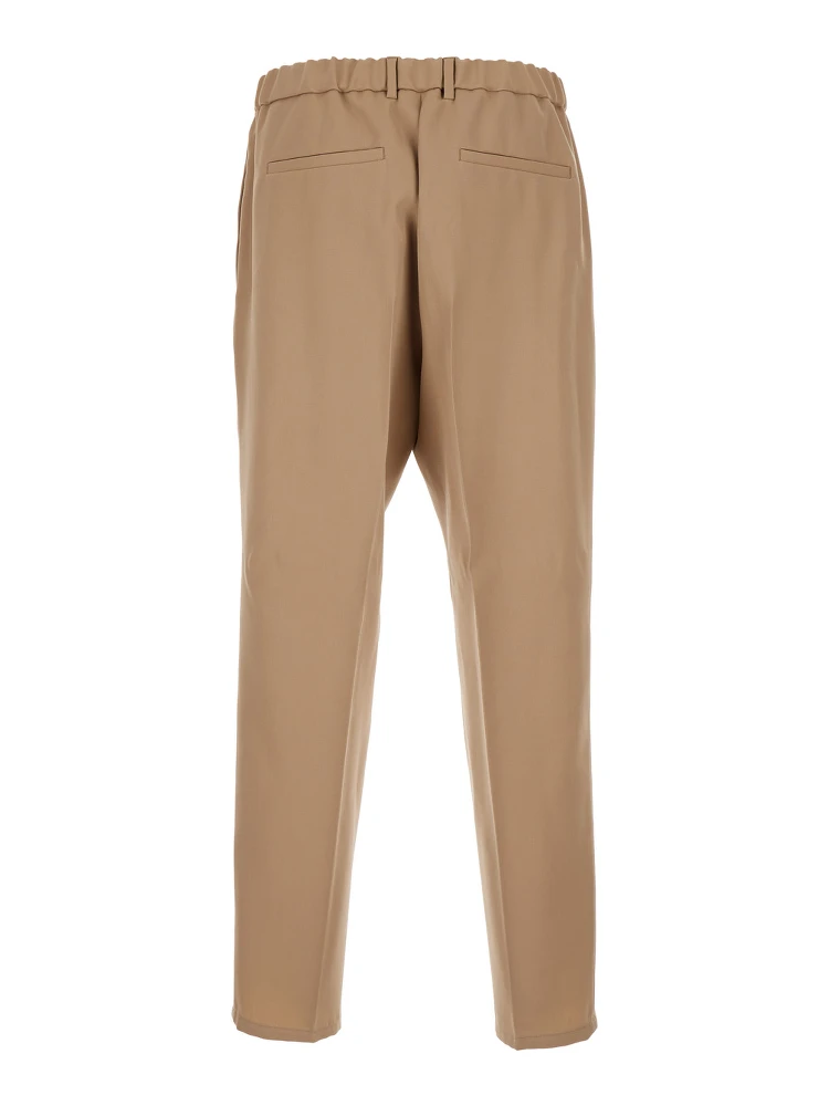 Beige Pants with Elastic Waistband in Wool Man alternative