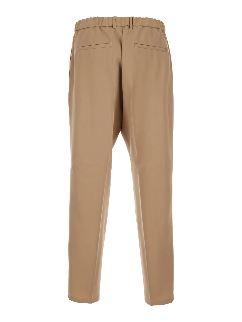 Beige Pants with Elastic Waistband in Wool Man