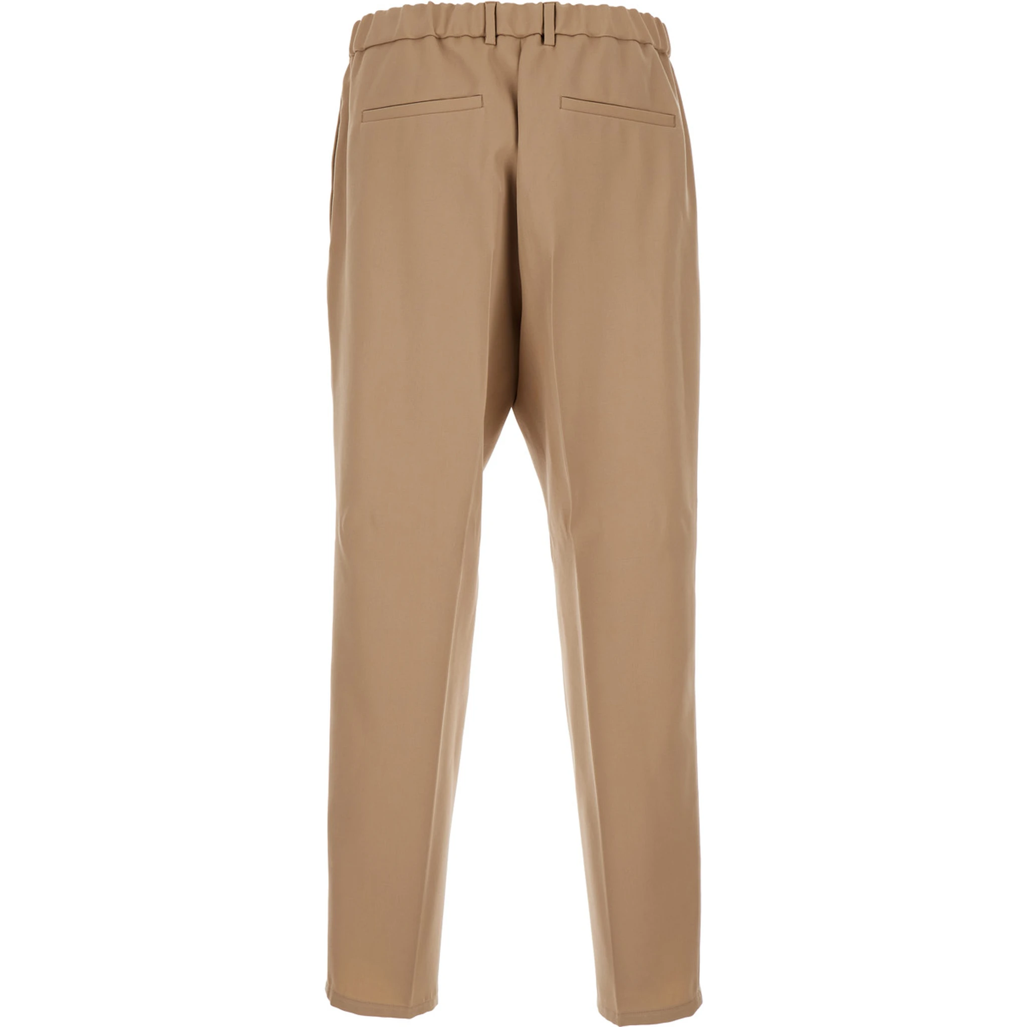 Beige Pants with Elastic Waistband in Wool Man